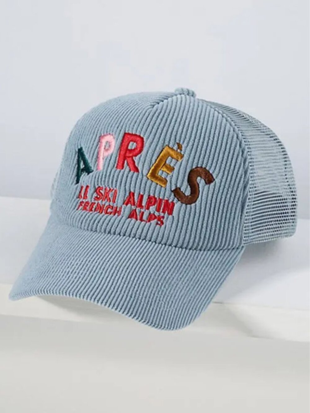 Anthropologie Worn/West Après Le Ski Alpin French Alps Trucker Hat Sky Blue OS